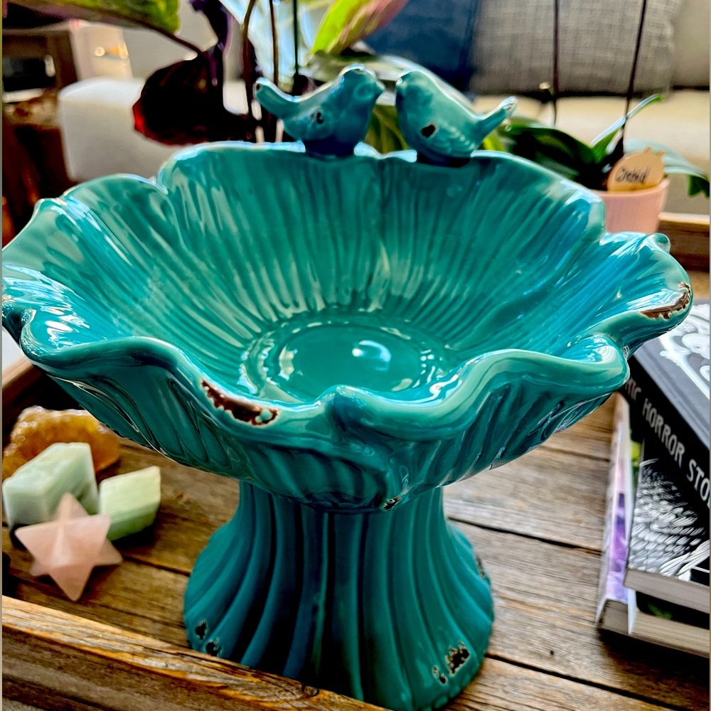 Turquoise Ceramic Bird Bath